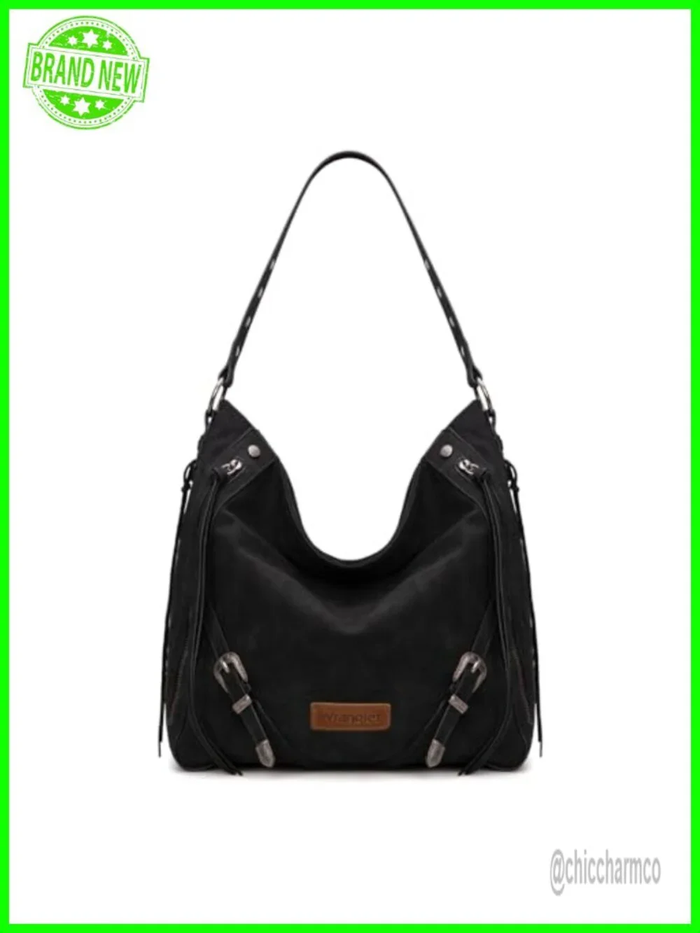 Large Hobo Purse with Buckle and Fringe Faux Suede Shoulder Bag